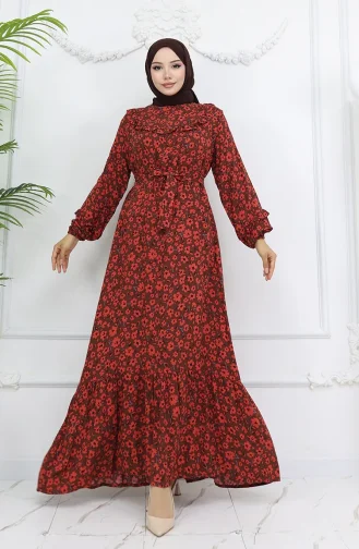 Viscose Stof Ruche Jurk 2003-03 Bruin 2003-03