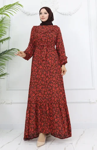 Viscose Stof Ruche Jurk 2003-03 Bruin 2003-03