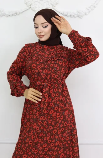 Viscose Stof Ruche Jurk 2003-03 Bruin 2003-03