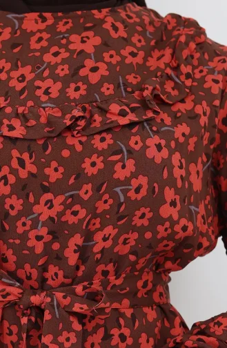 Viscose Stof Ruche Jurk 2003-03 Bruin 2003-03