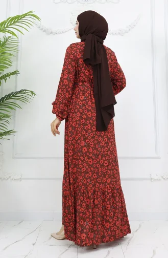 Viscose Stof Ruche Jurk 2003-03 Bruin 2003-03