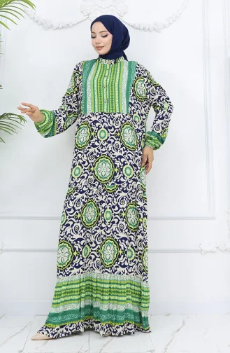 Viskon Kumaş Düğmeli Elbise 2005-02 Yeşil