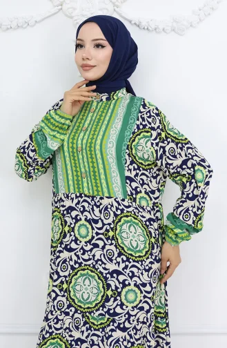 Viskon Kumaş Düğmeli Elbise 2005-02 Yeşil