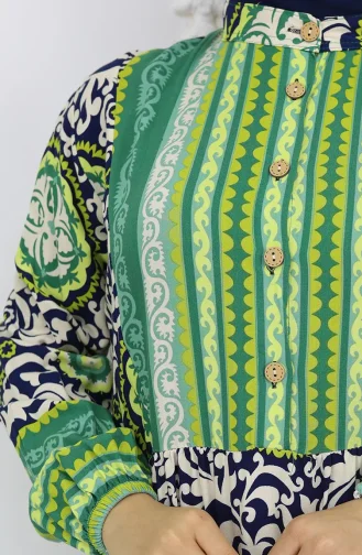 Viskon Kumaş Düğmeli Elbise 2005-02 Yeşil