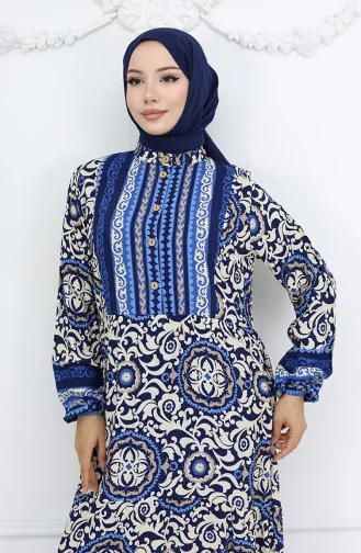 Viskon Kumaş Düğmeli Elbise 2005-04 Lacivert