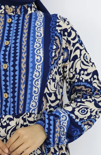 Viskon Kumaş Düğmeli Elbise 2005-04 Lacivert