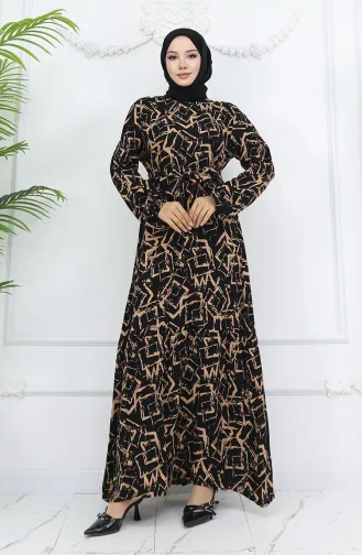 Robe En Tissu Viscose à Manches élastiques 2006-05 Noir Lait Café 2006-05