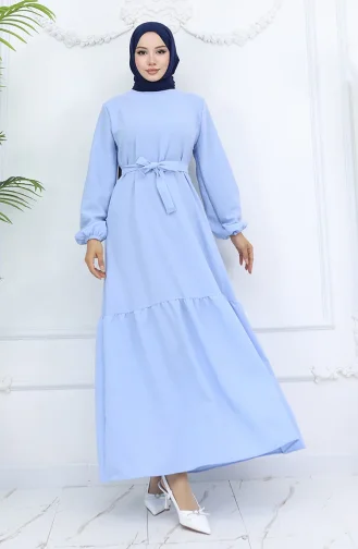 فستان Aerobin Fabric المزود بحزام 2007-01 باللون الأزرق الجليدي 2007-01