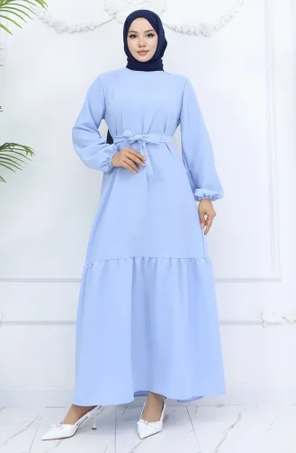 فستان Aerobin Fabric المزود بحزام 2007-01 باللون الأزرق الجليدي 2007-01