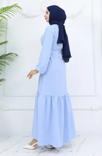 فستان Aerobin Fabric المزود بحزام 2007-01 باللون الأزرق الجليدي 2007-01