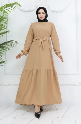 Aerobin Kumaş Kuşaklı Elbise 2007-03 Camel