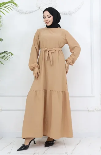 Aerobin Kumaş Kuşaklı Elbise 2007-03 Camel