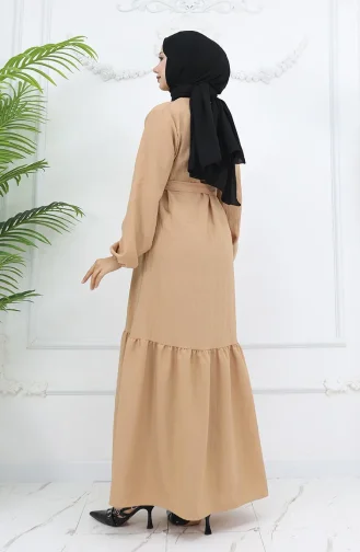 Aerobin Kumaş Kuşaklı Elbise 2007-03 Camel