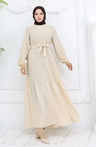 Aerobin Fabric Belted Dress 2007-04 Beige 2007-04