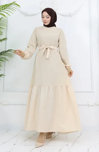 Aerobin Fabric Belted Dress 2007-04 Beige 2007-04