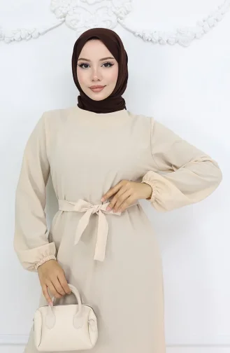Aerobin Fabric Belted Dress 2007-04 Beige 2007-04