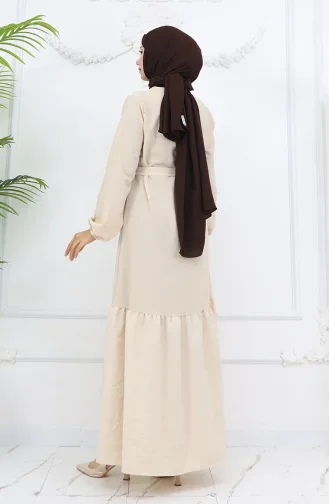 Aerobin Fabric Belted Dress 2007-04 Beige 2007-04