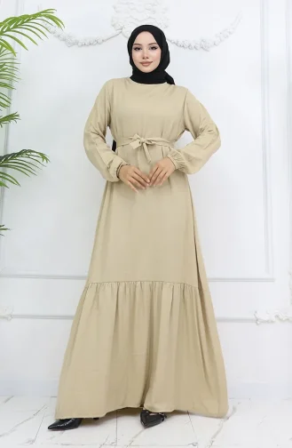 فستان بيلماندو بحزام من القماش 2013-01 بيج 2013-01