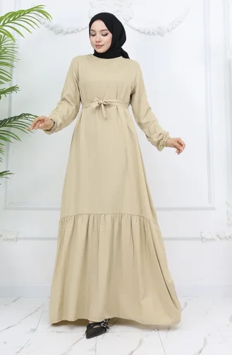 فستان بيلماندو بحزام من القماش 2013-01 بيج 2013-01