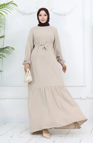 Belmando Kumaş Kuşaklı Elbise 2013-02 Vizon