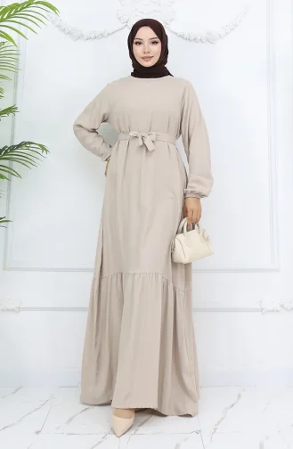 Belmando Kumaş Kuşaklı Elbise 2013-02 Vizon