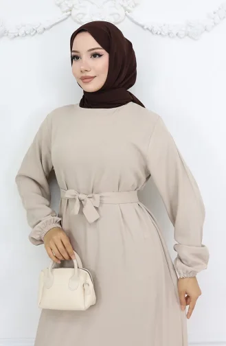 Belmando Kumaş Kuşaklı Elbise 2013-02 Vizon