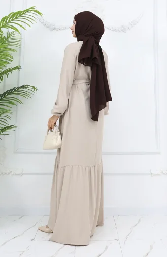 Belmando Kumaş Kuşaklı Elbise 2013-02 Vizon