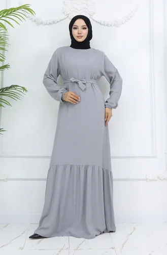 Belmando Kumaş Kuşaklı Elbise 2013-09 Gri