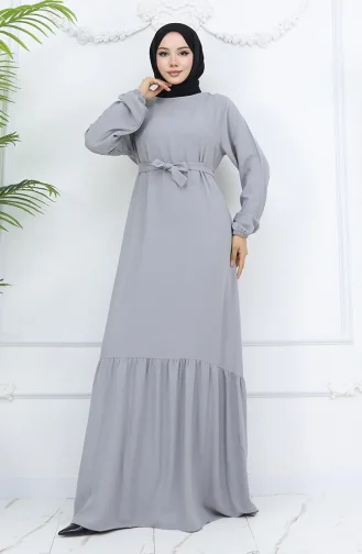 Belmando Kumaş Kuşaklı Elbise 2013-09 Gri