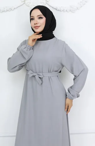 Belmando Kumaş Kuşaklı Elbise 2013-09 Gri