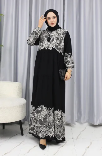 Robe à Motifs D`eau 4082-02 Noir Et Blanc 4082-02
