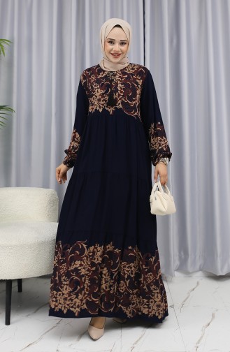 Sulu Desen Elbise 4082-04 Lacivert