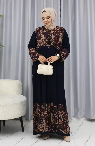 Sulu Desen Elbise 4082-04 Lacivert