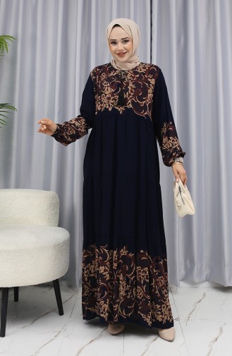Sulu Desen Elbise 4082-04 Lacivert