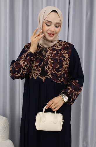 Sulu Desen Elbise 4082-04 Lacivert