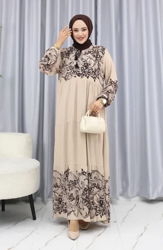 Sulu Desen Elbise 4082-07 Taş