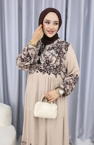 Sulu Desen Elbise 4082-07 Taş