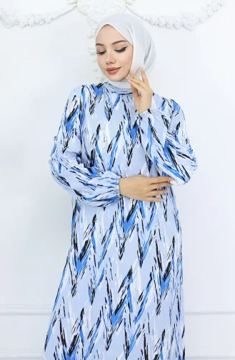 Viscose Fabric Elastic Sleeve Patterned Dress 2017-01 Saks 2017-01