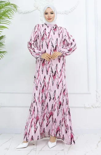 Viscose Fabric Elastic Sleeve Patterned Dress 2017-03 Dusty Rose 2017-03