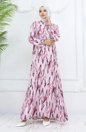 Viscose Fabric Elastic Sleeve Patterned Dress 2017-03 Dusty Rose 2017-03