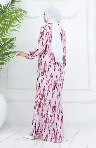 Viscose Fabric Elastic Sleeve Patterned Dress 2017-03 Dusty Rose 2017-03