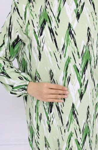 Viscose Fabric Elastic Sleeve Patterned Dress 2017-04 Green 2017-04