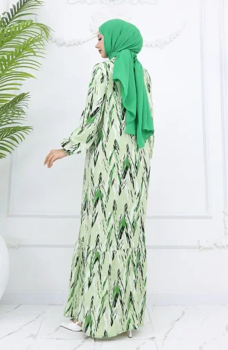Viscose Fabric Elastic Sleeve Patterned Dress 2017-04 Green 2017-04