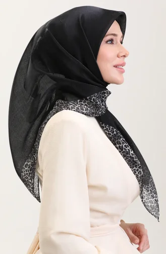 Etnik Kehribar Eşarp 70292-17 Siyah Gümüş Gri