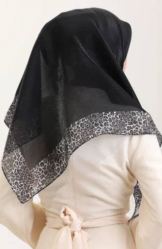 Etnik Kehribar Eşarp 70292-17 Siyah Gümüş Gri