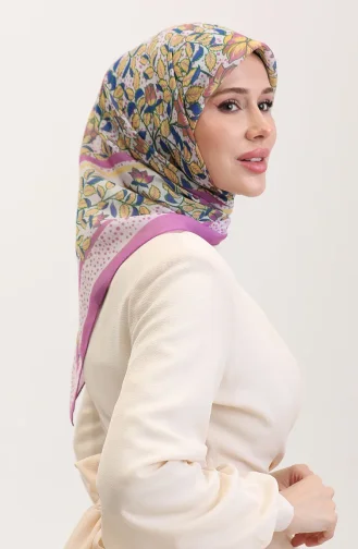 Desenli Pamuk Eşarp 2075-01 Pembe Sarı