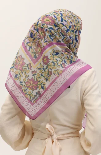 Desenli Pamuk Eşarp 2075-01 Pembe Sarı