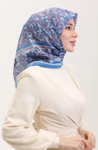 Écharpe En Coton à Motifs 2075-02 Bleu Denim Rose Poudré 2075-02