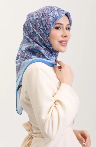 Écharpe En Coton à Motifs 2075-02 Bleu Denim Rose Poudré 2075-02