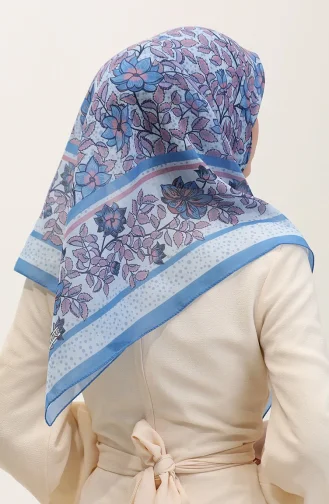 Écharpe En Coton à Motifs 2075-02 Bleu Denim Rose Poudré 2075-02